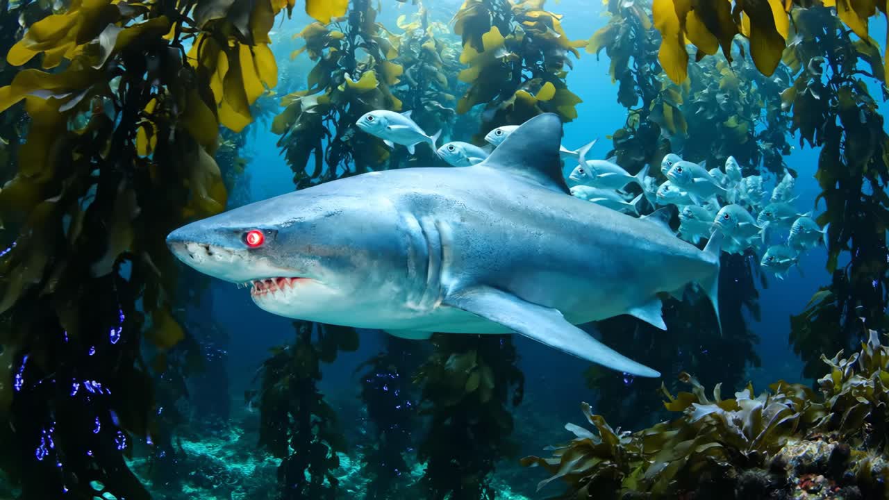Shark Underwater with Seaweed