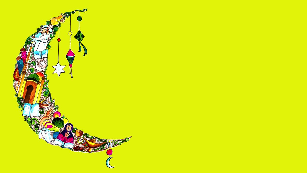 acuarela luna y símbolos islámicos, fondo de ramadán islámico con luna y lámparas, fondo de ramadán islámica con luna y lâmparas. símbolo del ayuno, iftar, sahoor, eid, ritual y tradiciones islámicas, fondo amarillo