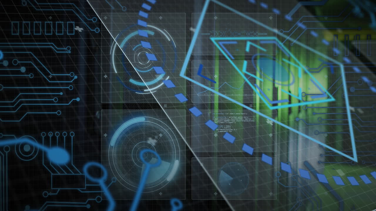 animación del procesamiento de datos a través de servidores informáticos