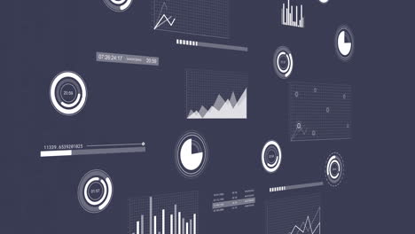animación de la interfaz con el procesamiento de datos estadísticos contra un fondo azul.