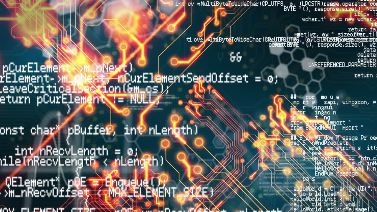 Animation of data processing on black background