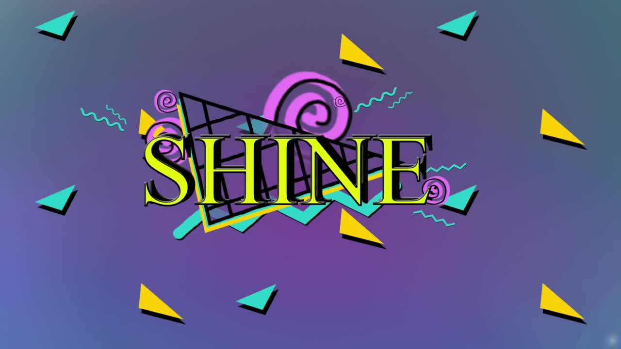 보라색 배경에 추상적인 모양 위에 반이는 텍스트의 애니메이션