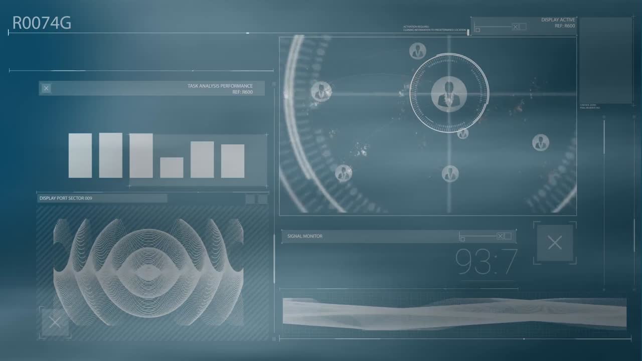 Animation of data processing over blue background