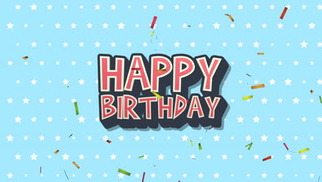 primer plano animado texto de feliz cumpleaños con confeti en el fondo de vacaciones