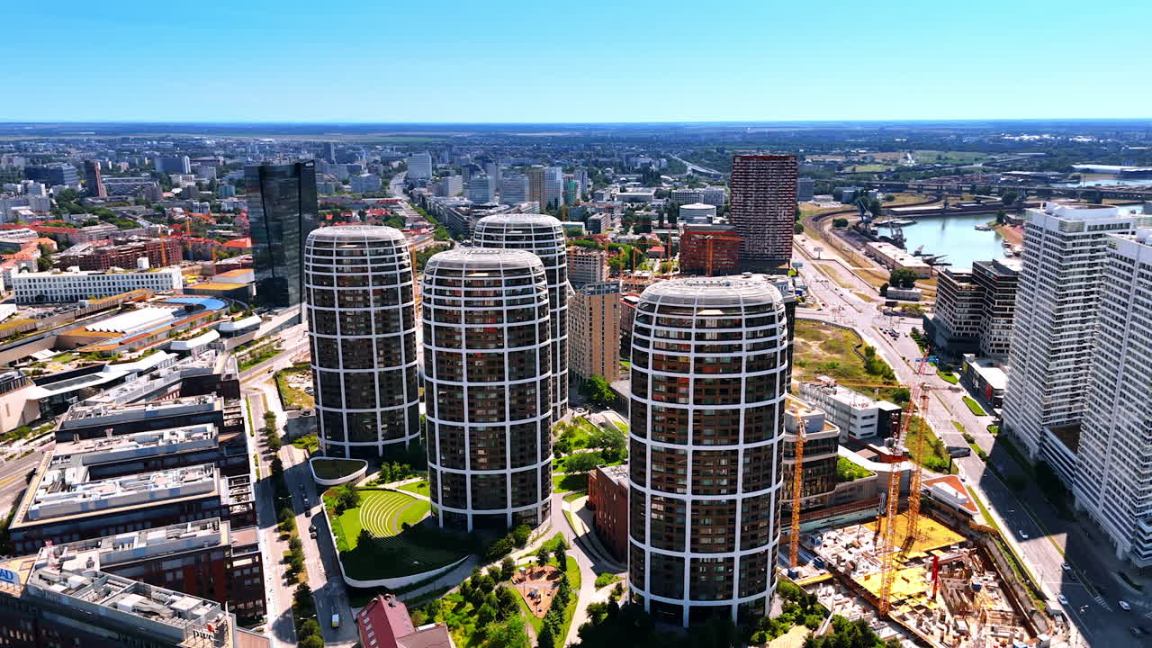 Modern residential towers in Bratislava with city view. Tall residential skyscrapers rise above Bratislava, with the city spreading in the background
