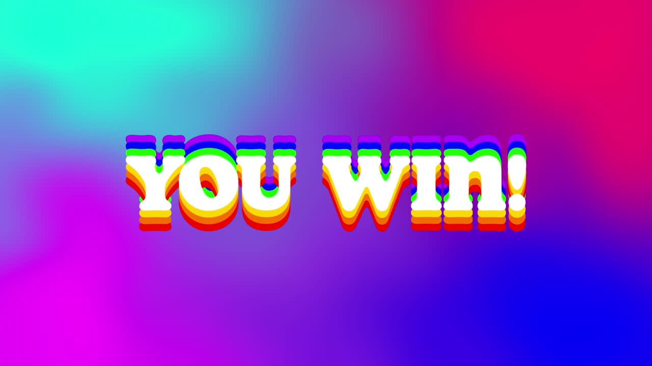 레인보우 효과의 디지털 애니메이션 당신은 다채로운 그라디엔트 배경에 텍스트를 승리