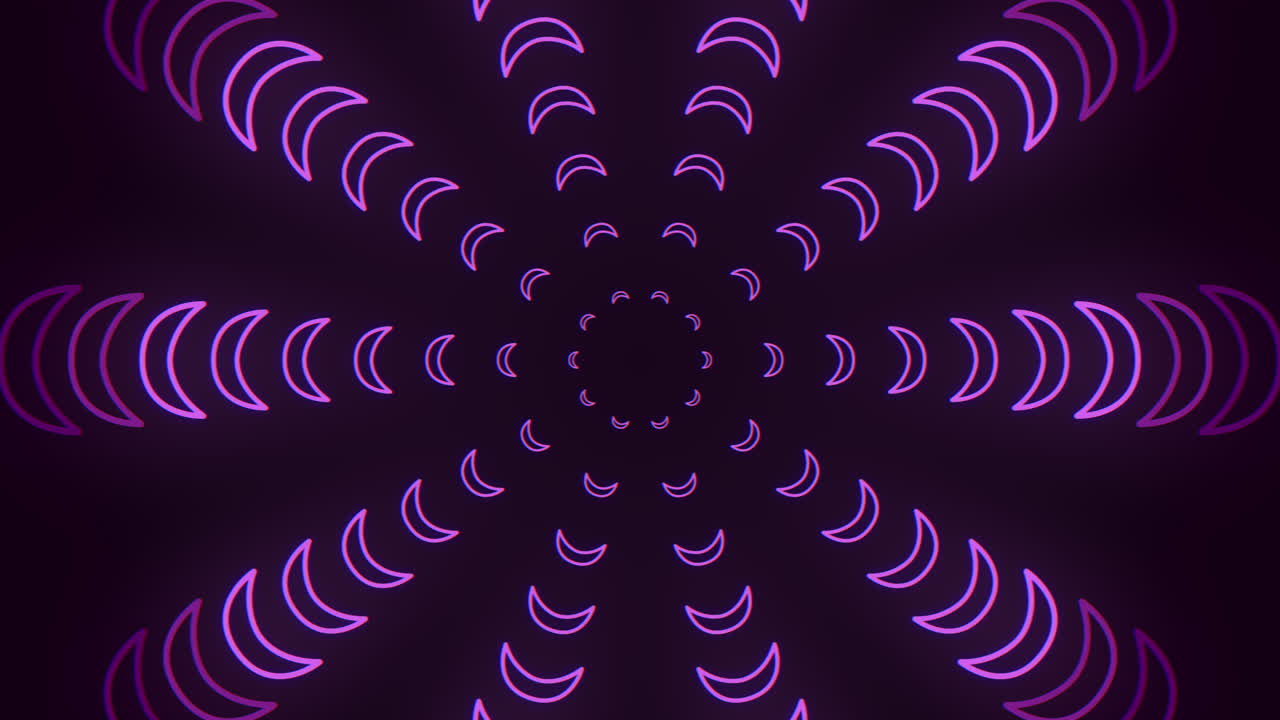 luna púrpura de neón espiral sobre degradado negro