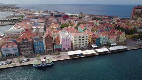 aerial orbit over the punda - historical center of willemstad, curaçao