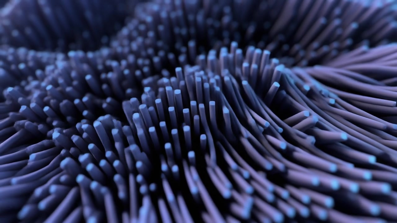 Animazione 3D astratta di pilastri cilindrici blu in movimento