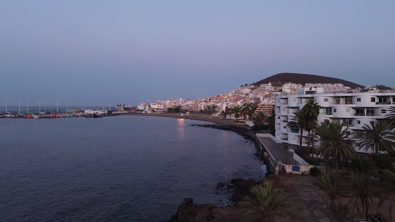 Los Cristianos Tenerife Canary Islands Spain port holiday resort city island aerial drone ocean view