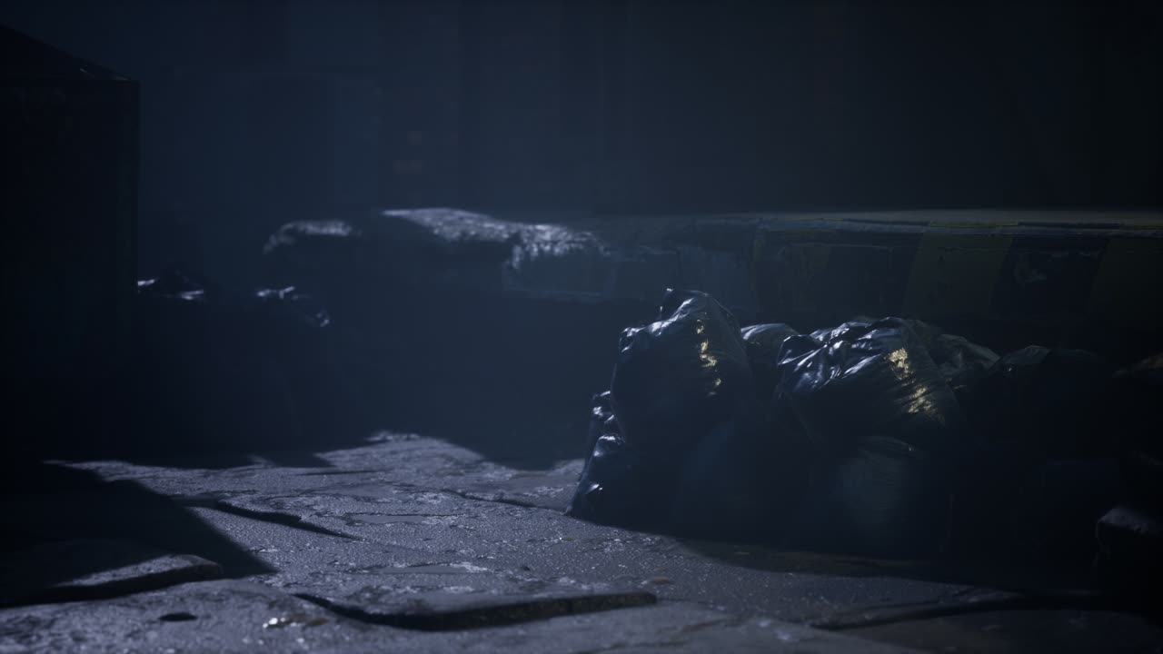 bolsas de basura en la calle de la ciudad una noche