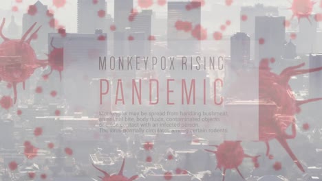 animation of monkey pox pandemic over viruses and cityscape