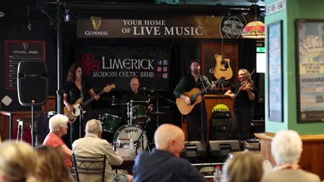 musicians playing in a pub with an audience