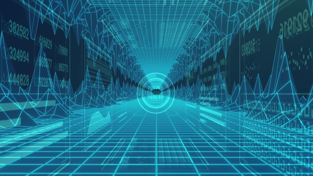 파란색 배경에 있는 데이터 처리의 애니메이션