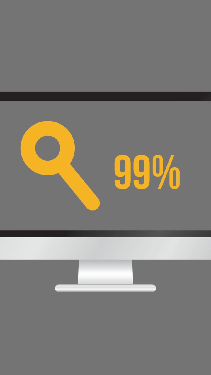 Animation of reading glass icon and percent over computer