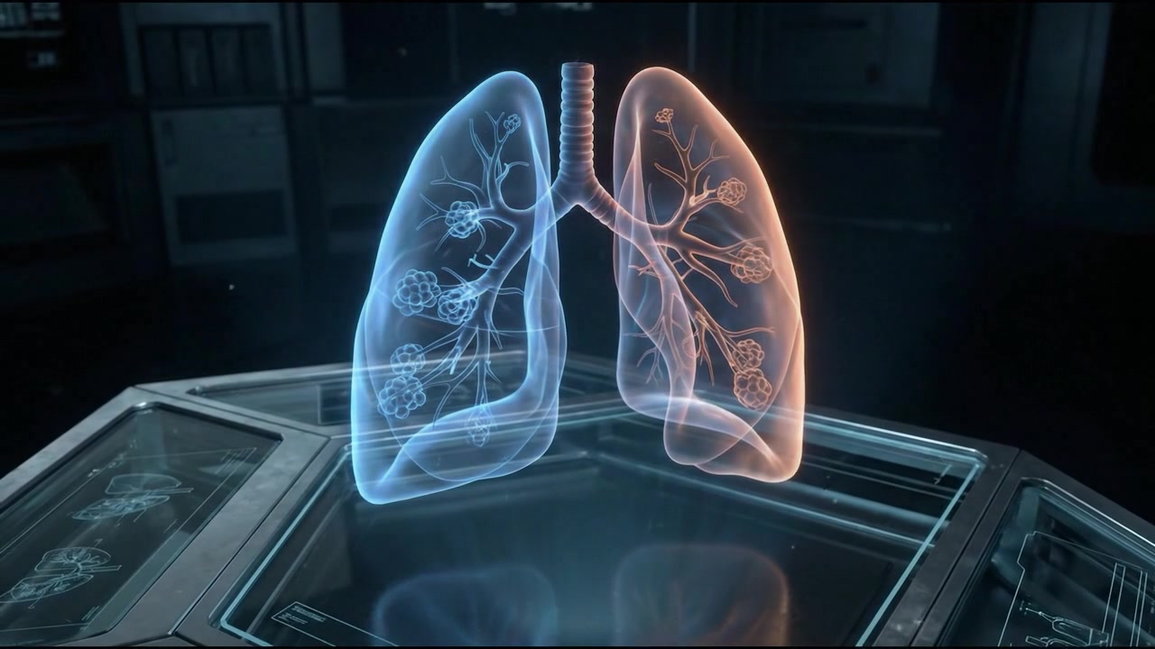 Ologramma di scansione 3D di polmoni umani, organo respiratorio