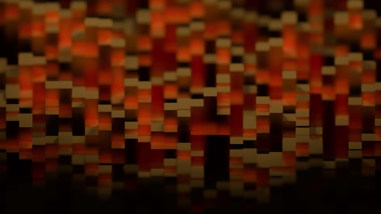 Abstract 3D Render of Glowing Pixel Blocks