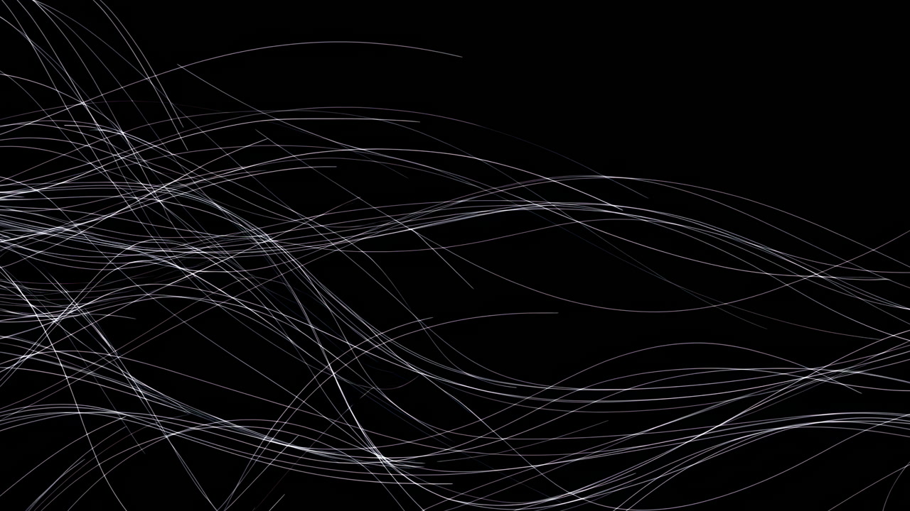 White Flowing Strands Over Black Background Creating Graceful Wave Patterns And Layered Motion, Delicate