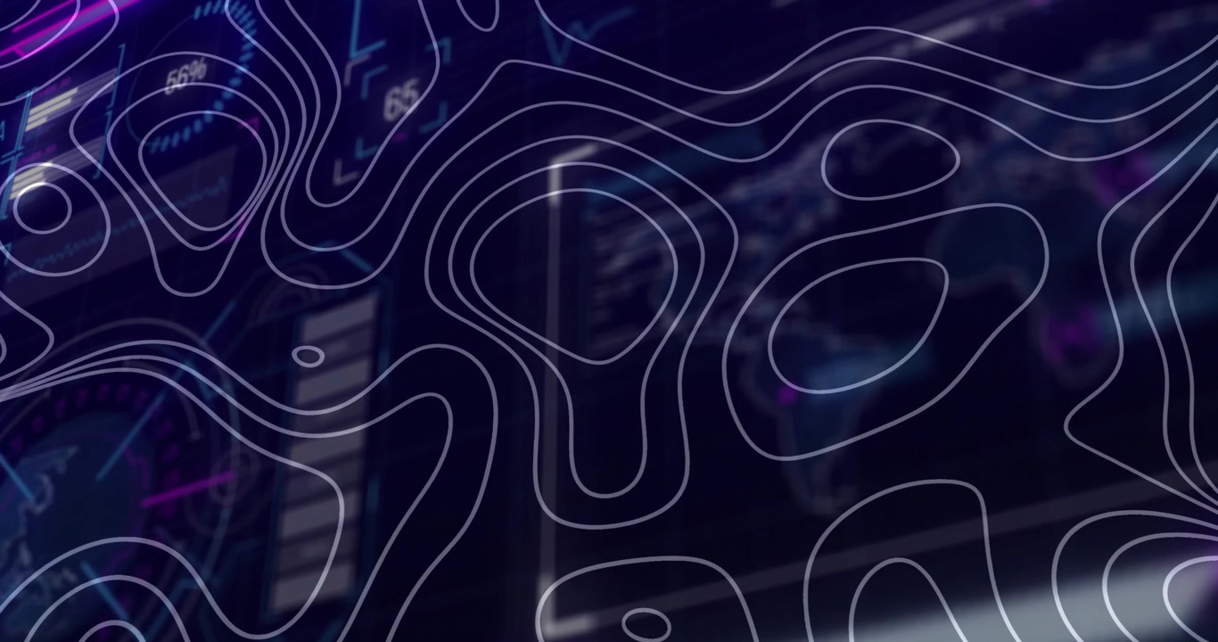 High-tech dashboard loading, initiating white contours morphing loops visualizing data shifts