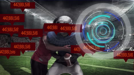 animación de escaneo de alcance y procesamiento de datos sobre diversos jugadores de fútbol americano masculino