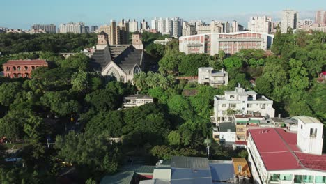 aletheia university in tamsui city, new taipei city in taiwan, aerial