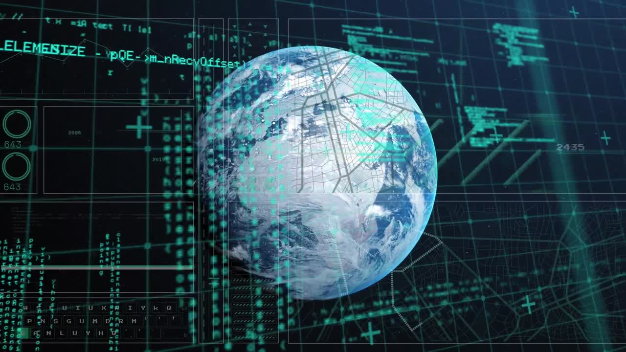 Animation of computer data processing over globe