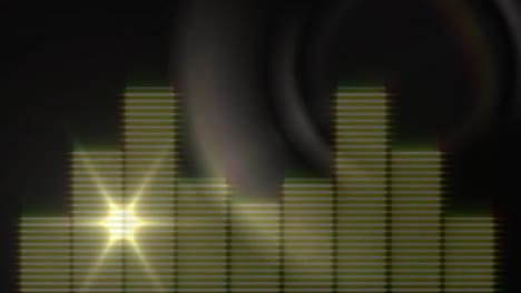 Animation-of-moving-yellow-graphic-bars-of-sound-equalizer-on-black-background