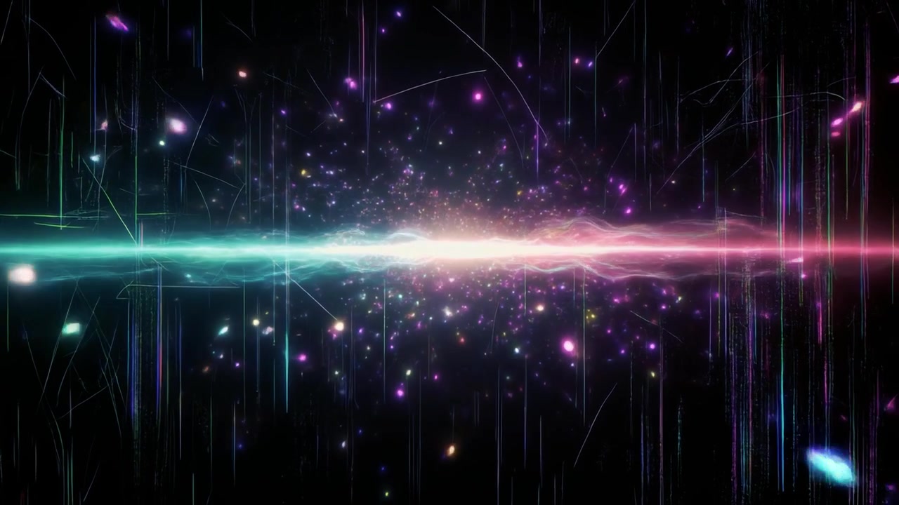 Onda di energia digitale astratta con particelle luminose e scie di luce