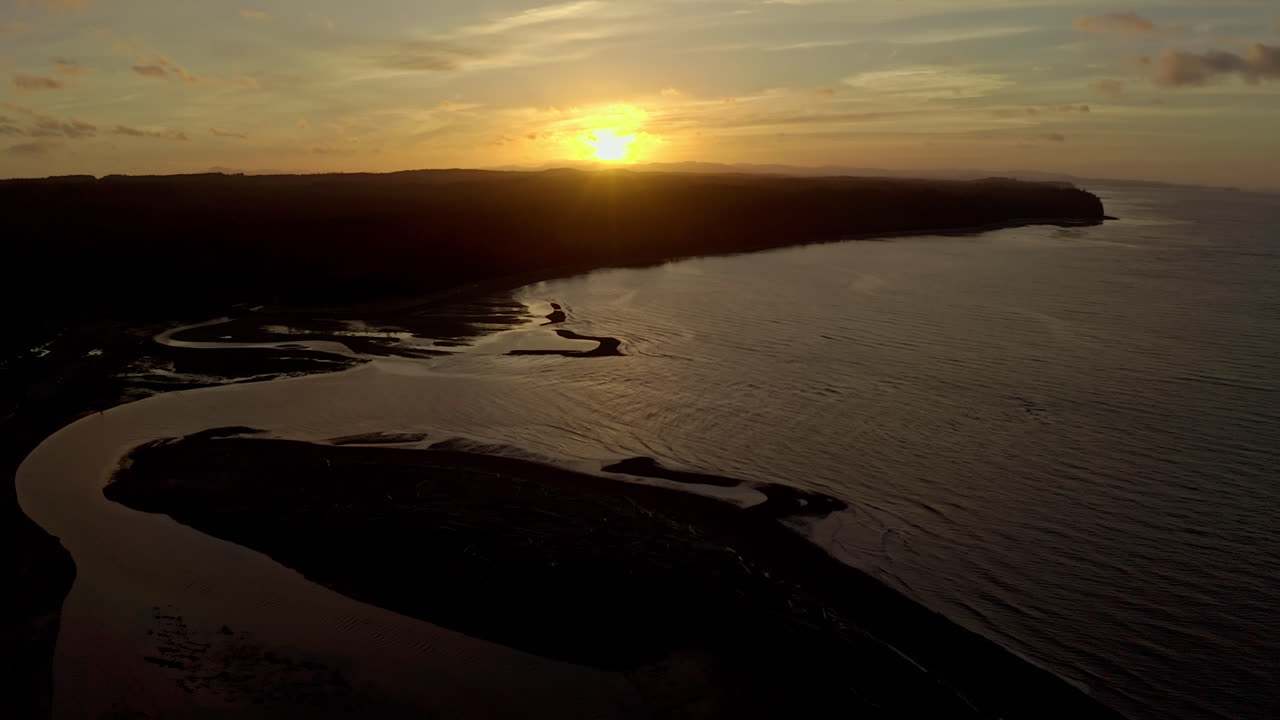 Sunset Over Port McNeill Town In The North Island Of Vancouver Island, British Columbia, Canada. Static Shot