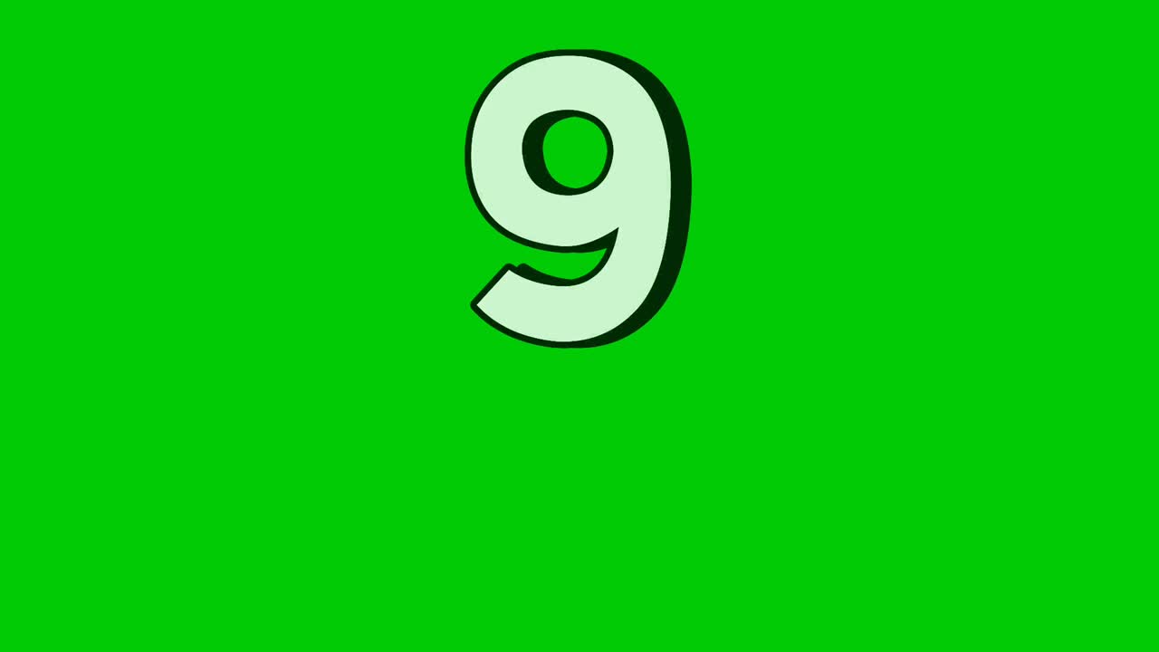 Falling Number 9 nine Animation on Green Screen Background.Video elements Effect for Video Editing, Chroma Key, Motion Graphics, and Stock Footage Projects