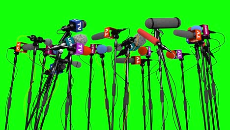 set of microphones for press conference, 3d animation on green screen