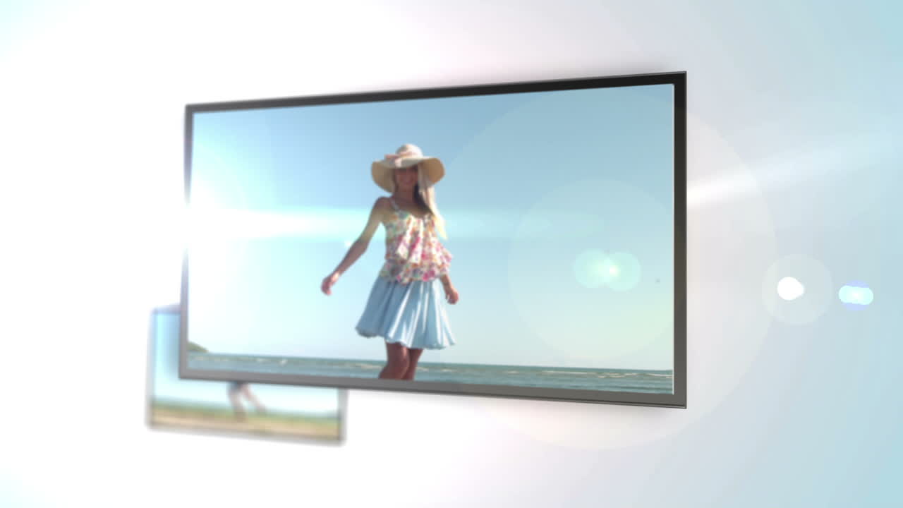 젊은 소녀를 보여주는 해변 몬태지