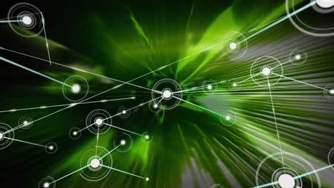 Animation-of-network-of-connections-on-green-moving-background