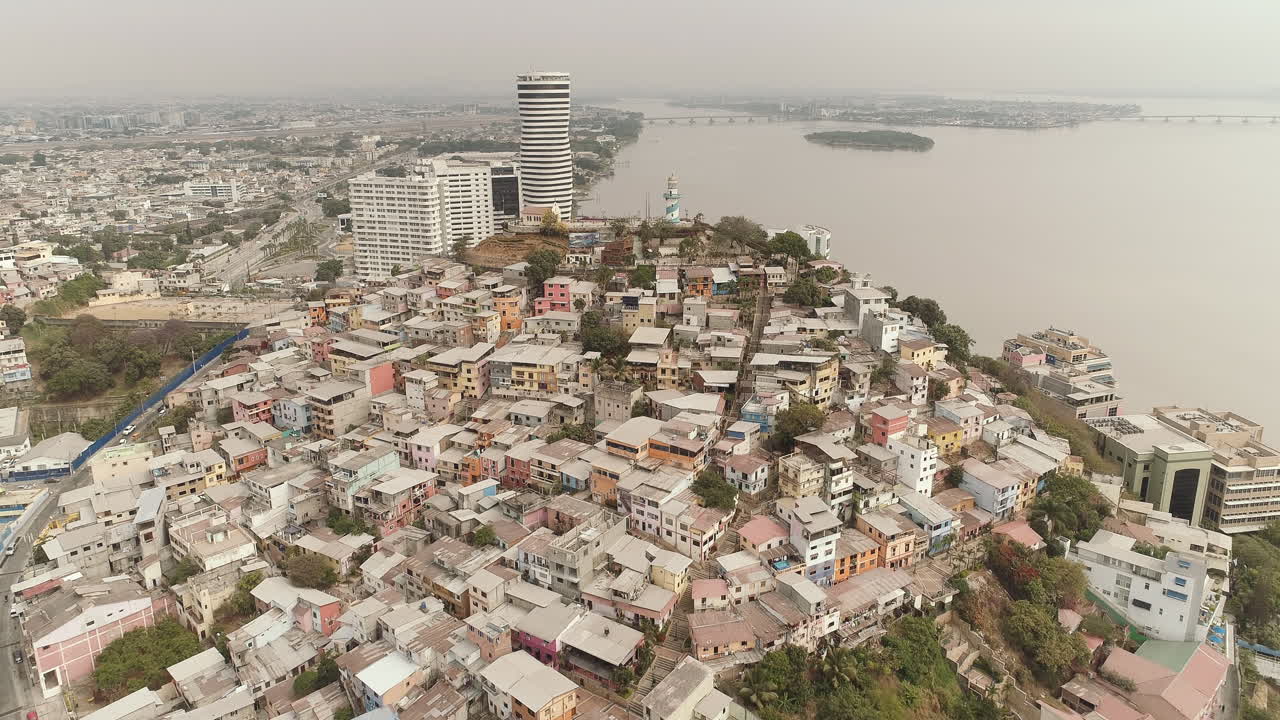 Vista aerea ingrandita della Collina di Santa Ana, Guayaquil, Ecuador