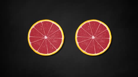 two orange slices rotating