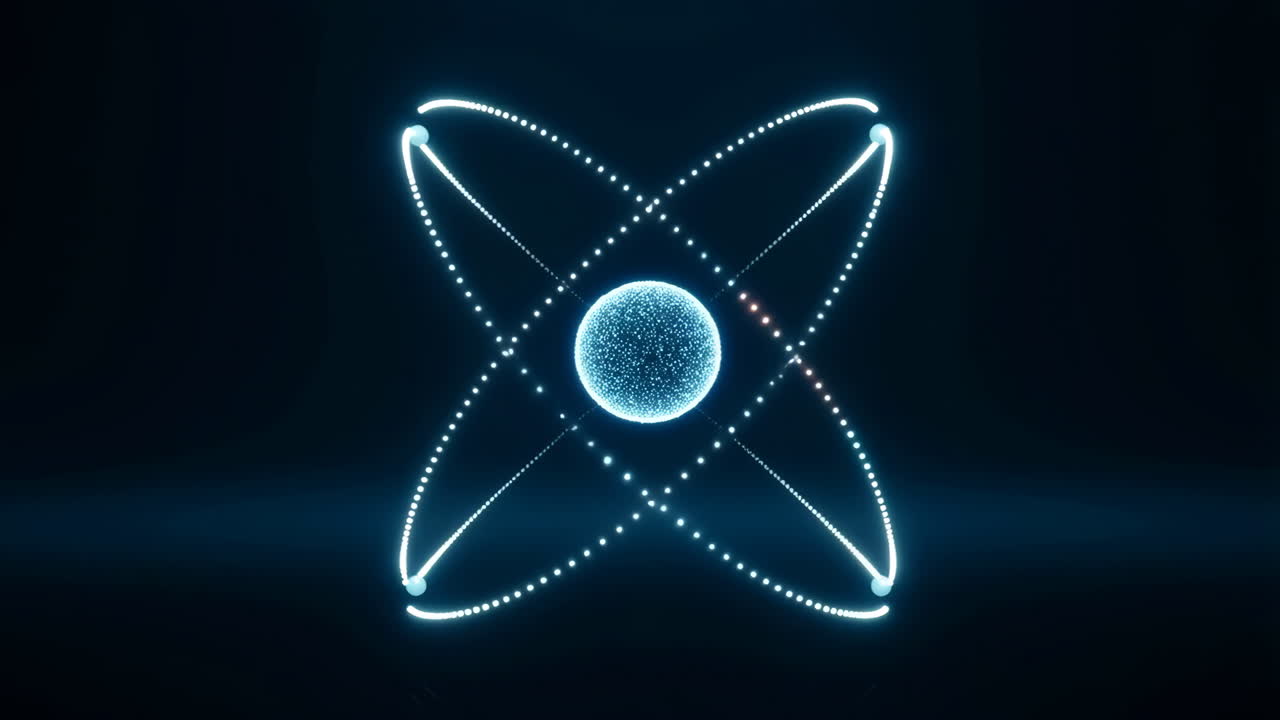 Abstract Glowing Atom or Quantum Particle Structure