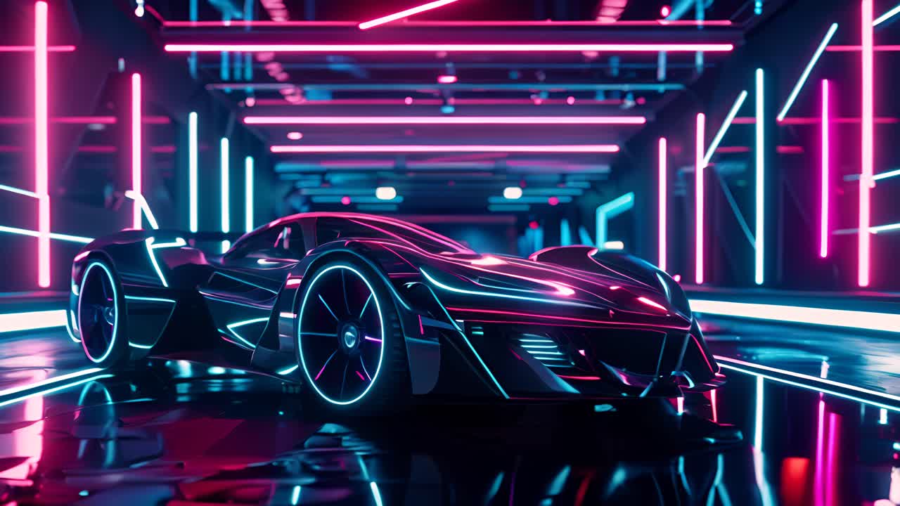 coche deportivo futurista en un túnel de neón