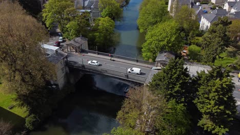 panoramic aerial of a early 19th century toll bridge in the city of bath, uk