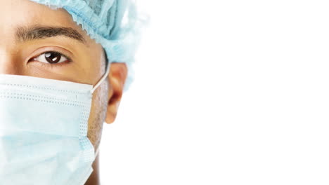 male doctor portrait close up half face character series isolated on pure white background
