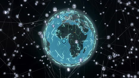 animation of ai data processing over globe with connections
