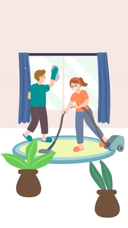 una animación de un mejor amigo haciendo tareas domésticas juntos ilustrado