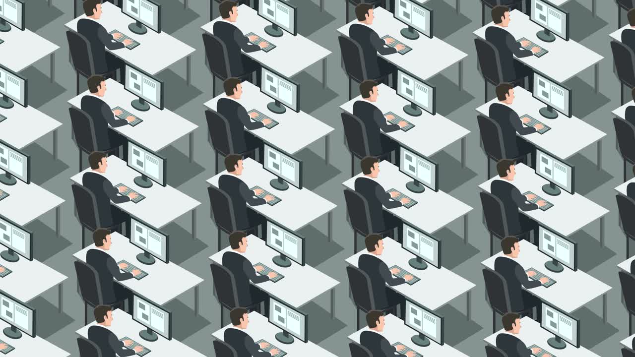 비즈니스 클론이 컴퓨터에서 일하는 미래의 상황