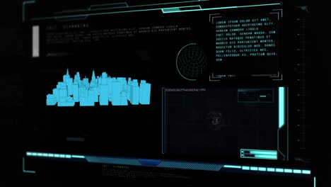 Animation of 3d architecture city drawing with scope scanning and data processing