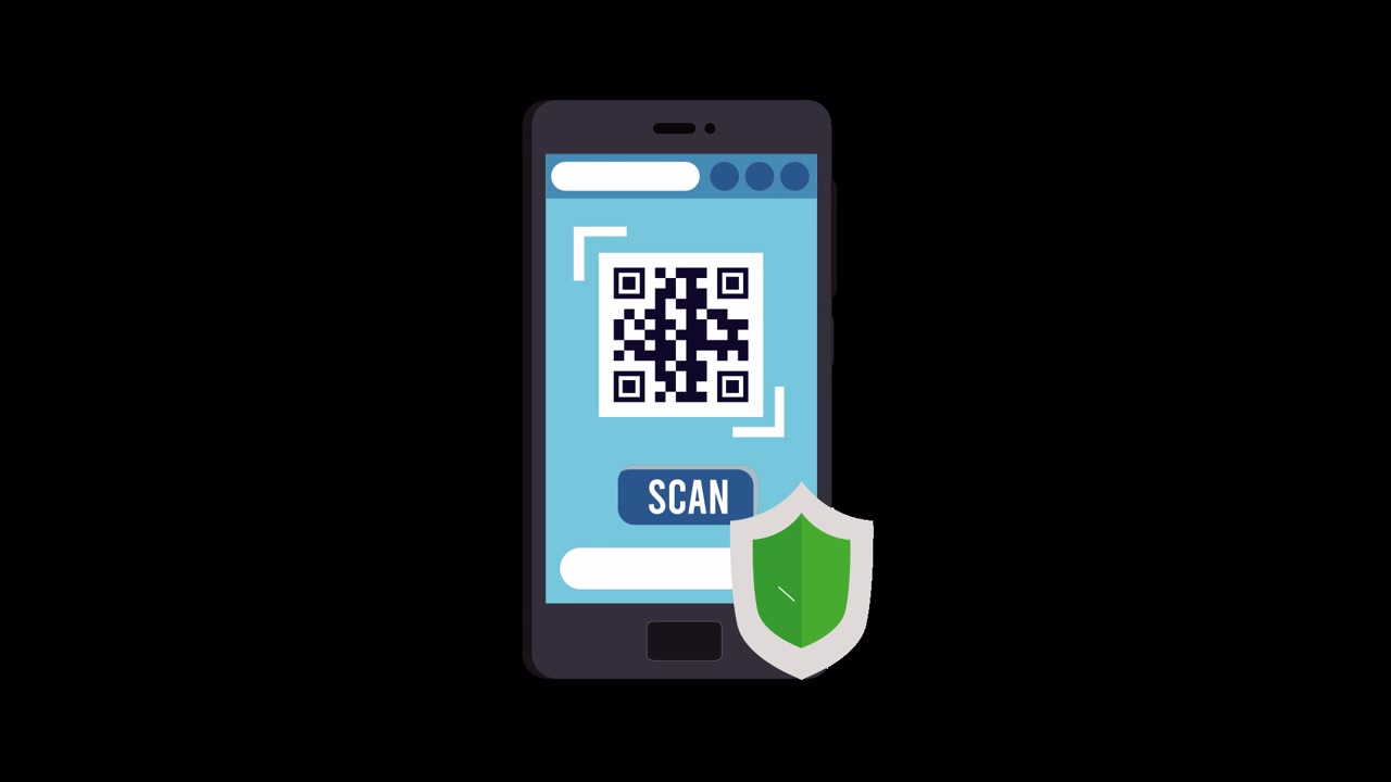 Smartphone Scanning QR Code with Security Shield Animation