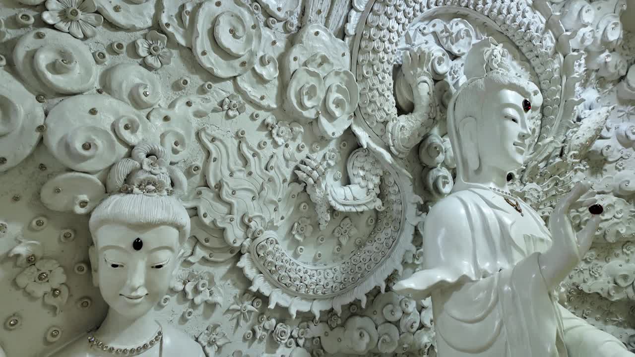 White buddha statue limestone religious landmark worship temple Thailand