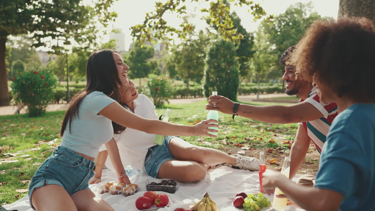 Amici che fanno un picnic nel parco
