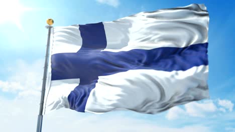 finland flag seamless looping 3d rendering video. beautiful textile cloth fabric loop waving