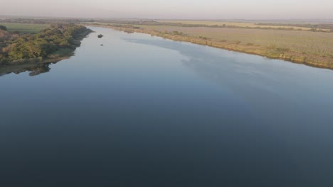 Komati-River-early-morning-South-Africa,-forward-drone-shot