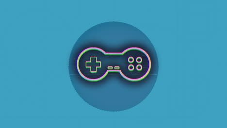 animation of glitch effect over video game controller icon against blue background