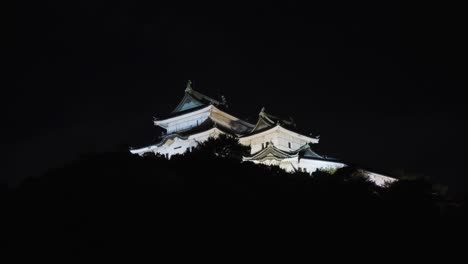 wakayama castle, tilt reveal establishing shot at night